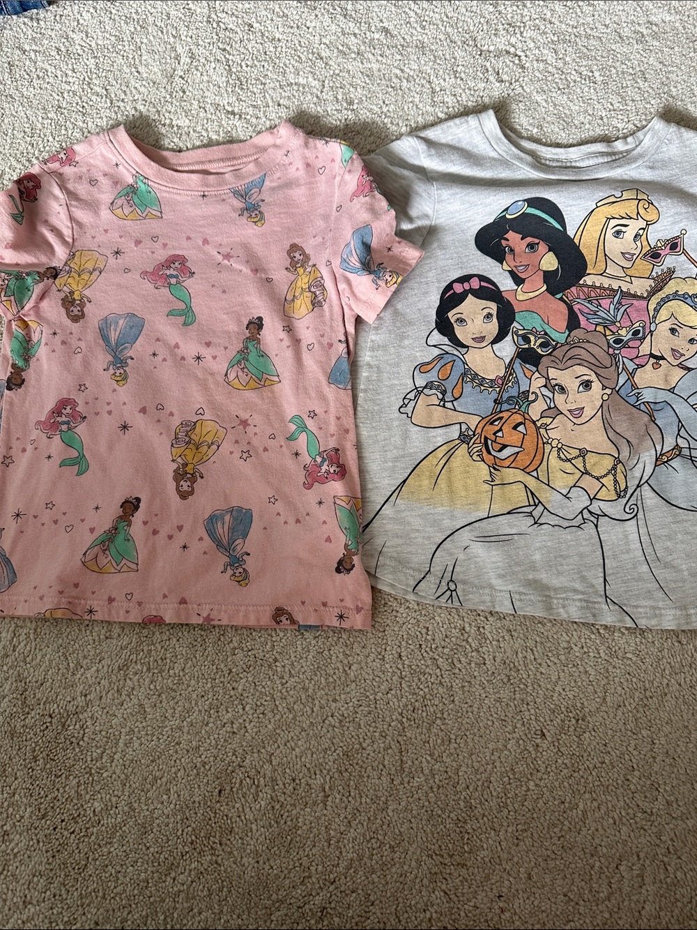 Disney Girls Pink and Light Gray Princess Short Sleeve Pajama Tops - 2 Pack